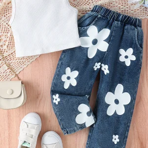 Trendy Printed Jeans Set