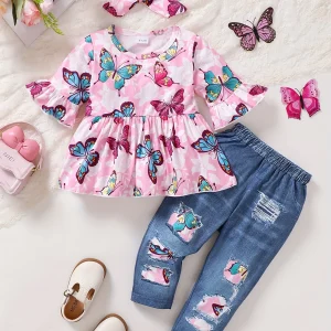 Butterfly Top And Jeans Set